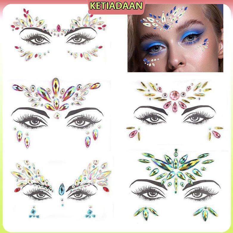 (Ready-COD) Stiker Wajah Berlian Imitasi 3D/Stiker Wajah, Aksesori Pesta/Permata Wajah dan Mata