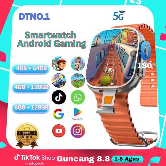 al_kobafi - smartwatch jam tangan pintar android 5g 8/128gb kamera putar 5 mp - sim card wifi hotspo