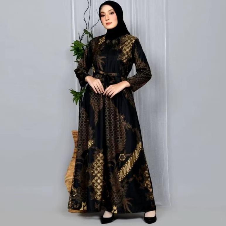 premium gamis kondangan batik / dress model abaya syari / motif batik terbaru