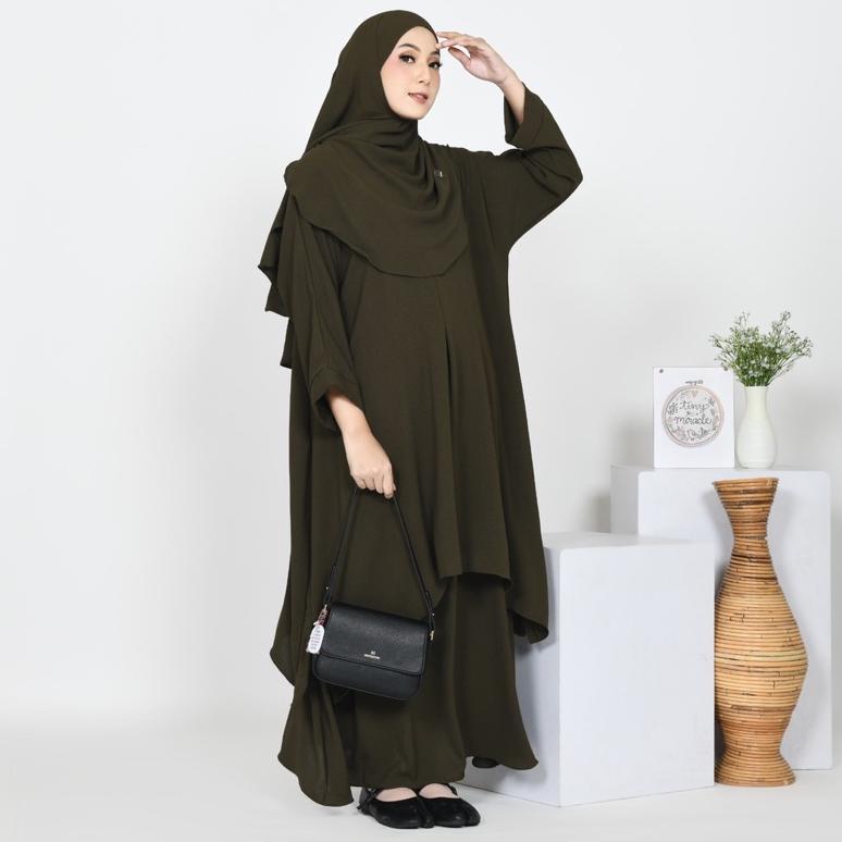 HEMAT One Set Rok Tunik Pashmina Oval Setelan Wanita Set Hijab Crinkle Airflow Premium