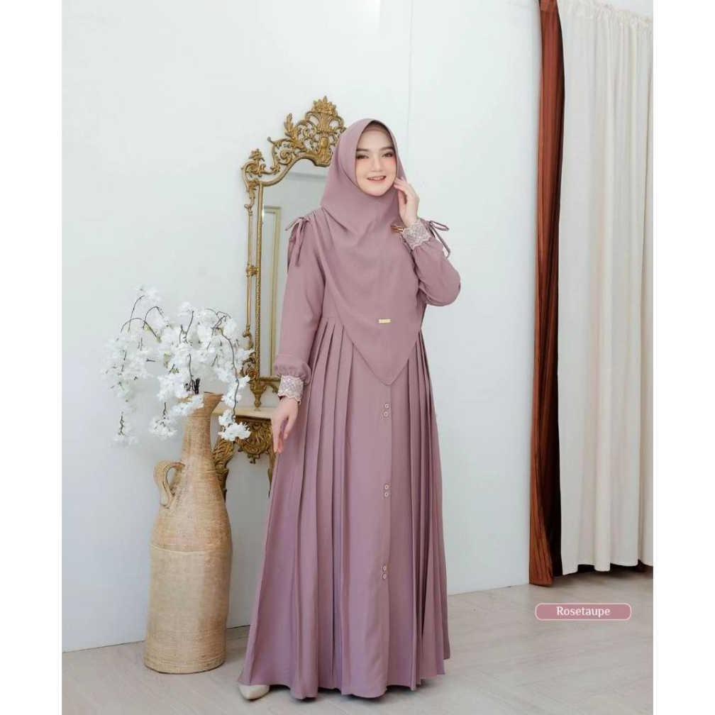 LIMITED Gamis Mawwadah Syar'i Set Khimar Cringkle Airflow Premium - Fashion Muslim Wanita Ukuran Jum