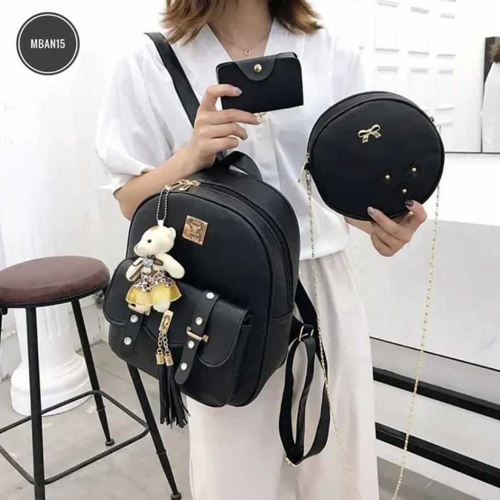 BEST SELLER LUIS TAS RANSEL 3IN1 KULIT SINTETIS GARIS-GARIS