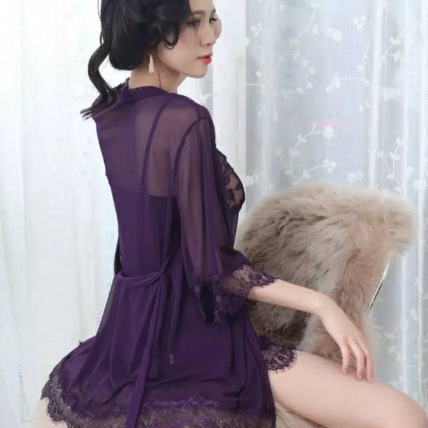 HOT DEALS {9001} SET LINGERIE DENGAN KIMONO BAHAN SUTRA