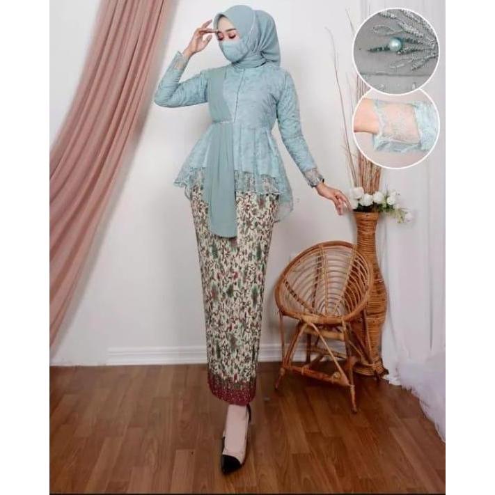 DS248 >> Setelan Kebaya Selendang Aurel Kebaya Aurora Modern Atasan Kebaya Tile Slayer Tile Brokat K