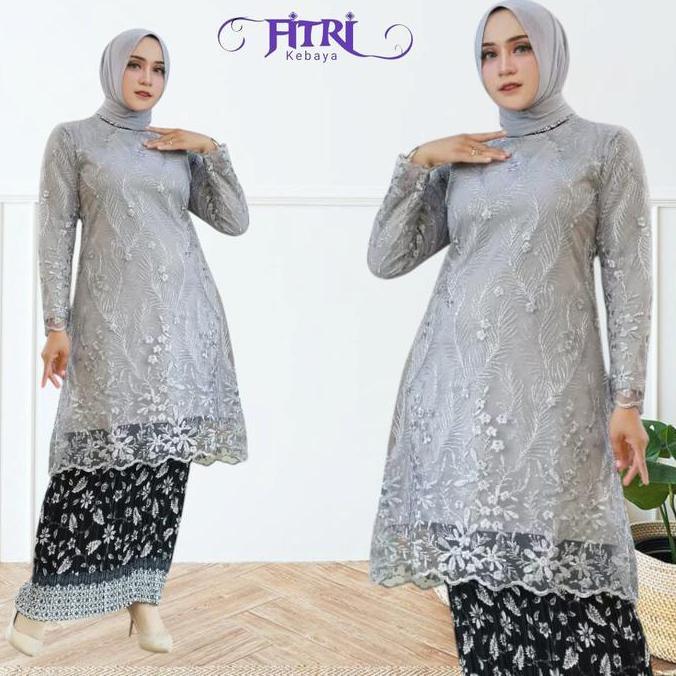 DB61 - Setelan Kebaya Tunik Kurung Brokat Tile Modern Elegan Atasan Dress Baju Kebaya Wanita Kondang