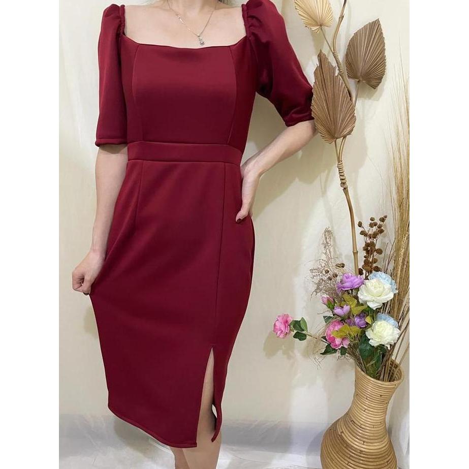 DE170 >> Dres wanita scuba / Dres scuba bodycon / Dres pesta bahan scuba premium