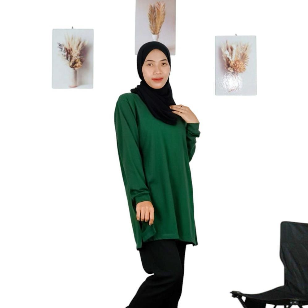 Exclusive Kaos Tunic Lengan Panjang,Baju Tunic Wanita Terkini,Tunic Lengan Panjang Wanita Sage Green
