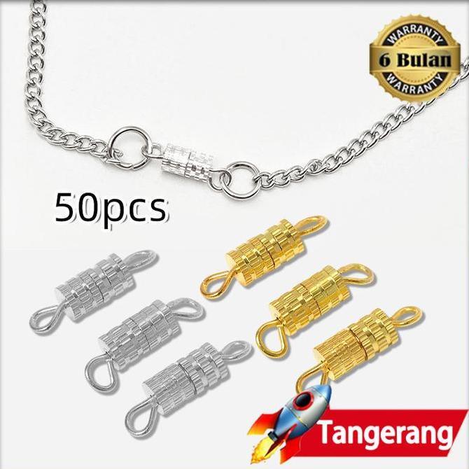 VEZALA 50pcs Kait Pengait Sambungan Penyambung Kalung Gelang Stainless Ulir Putar Warna Silver Gold