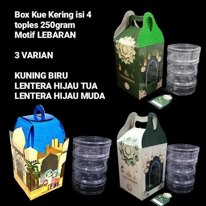 Box kue kering isi 4 toples 250gram motif lebaran murah