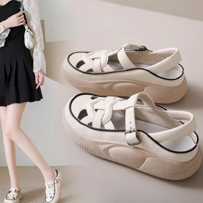 GEVANI SHOES - SANDAL SNEAKERS CLOSED TO WEDGES TALI BELAKANG MOTIF ANYAM KOREAN SUMMER STYLE CK 553