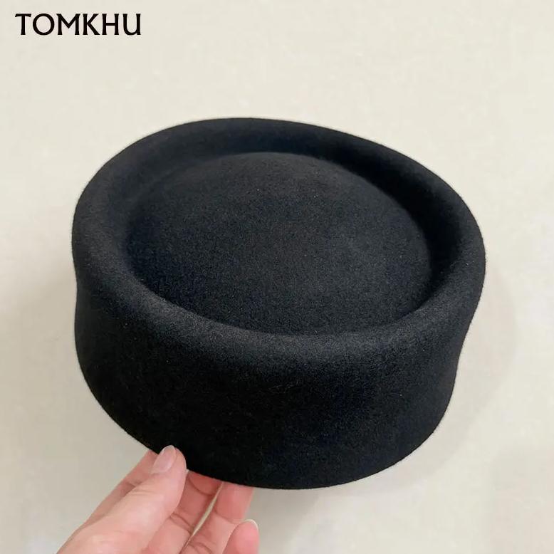 Classic Designer Ladies Black 100% Wool Beret Hat Fancy Felt Hat Warmer Winter Cap Women Fedora Hat 