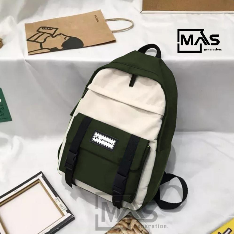 PREMIUM TAS RANSEL SEKOLAH PRIA WANITA KANVAS GARIS-GARIS