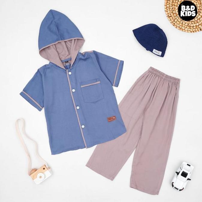 B&D Kidswear Setelan Koko Anak Laki-Laki Lengan Pendek 3-12 Tahun Baju Muslim Model Hoodie Free Peci