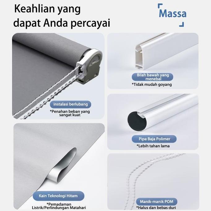 WISPACE Roller Blinds Gorden Minimalis Point 85%Dimout Dapur&Kantor Hiasan Dinding Ruang Tamu Tanpa 
