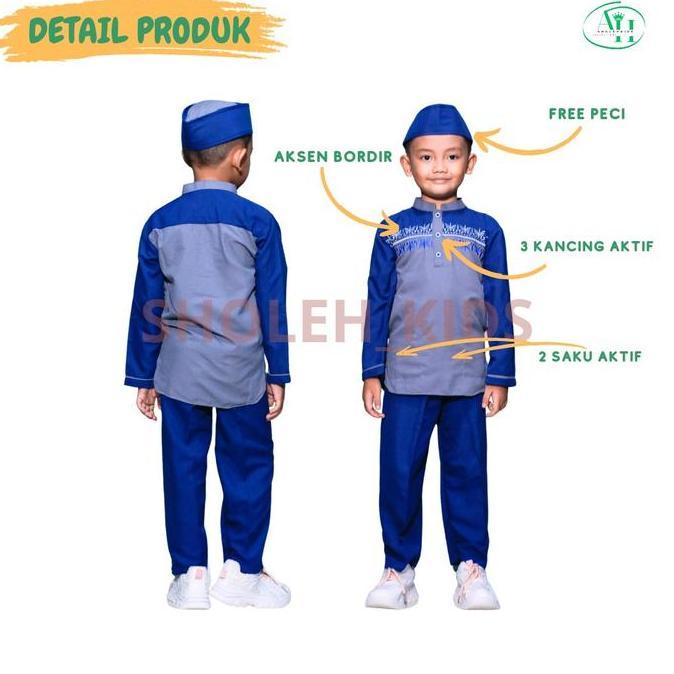 Sholeh_kids-Setelan Koko Anak Lengan Panjang Baju Koko Anak 4-12 th ( FREE PECI ) Motip Bordir