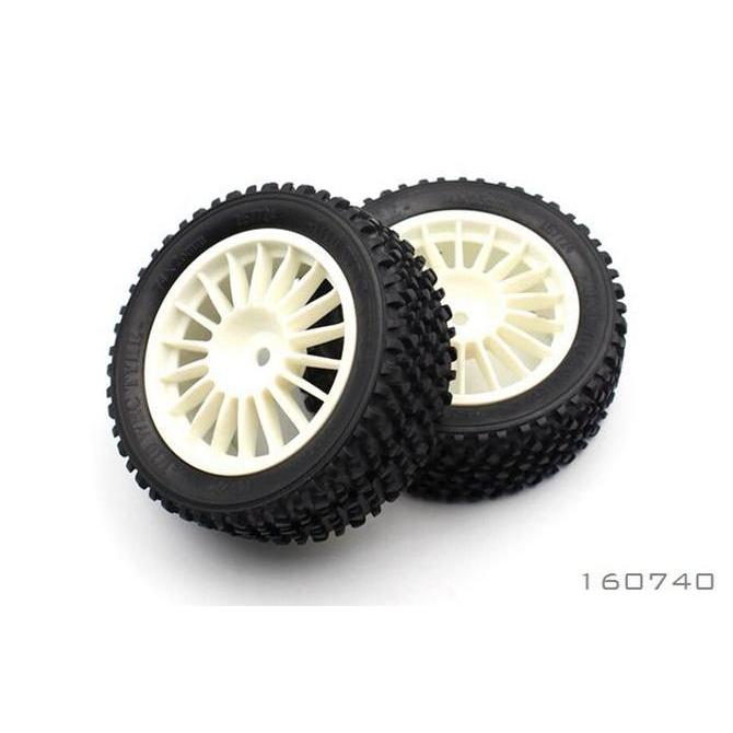 BRC 1/10 RALLY WHITE FRONT TYRE AND RIM (PREGLUED) 75X26MM (2)