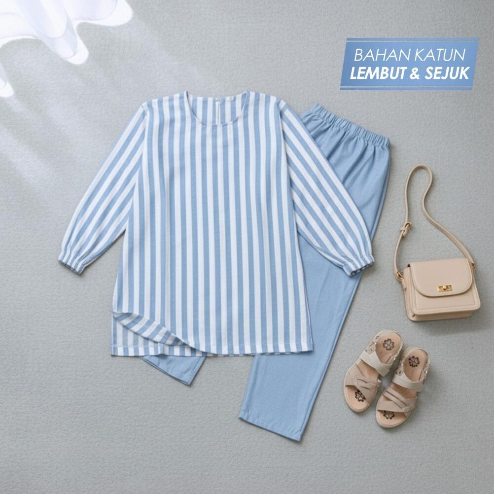 Saless Baju Couple Muslim Koko Anak Laki Laki Setelan Tunik Muslim Motif Salur Anak Perempuan 3-13 T