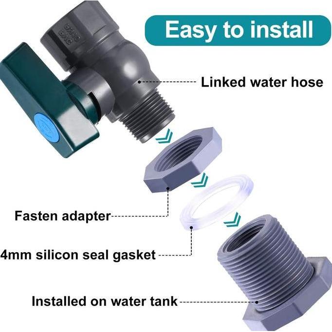 Jassminaa - Keran Drum Air Hujan Pvc 3/4 Inci Katup Bola Gagang Hijau + Sekat & Fitting Tangki