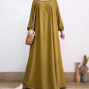 Viral  Gamis Polos Bahan Crinkle Airflow Baju Gamis Wanita Model Simple Elegan Kekinian Busui Friend