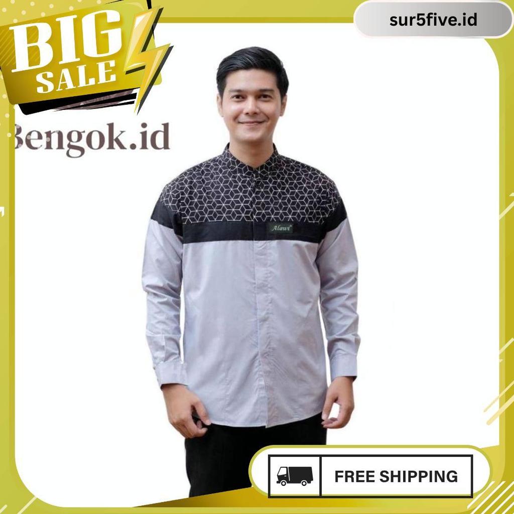 Kemeja Koko Lengan Panjang Dewasa Motif Senopati Warna Coksu - Baju Koko Dewasa Motif Senopati Meled