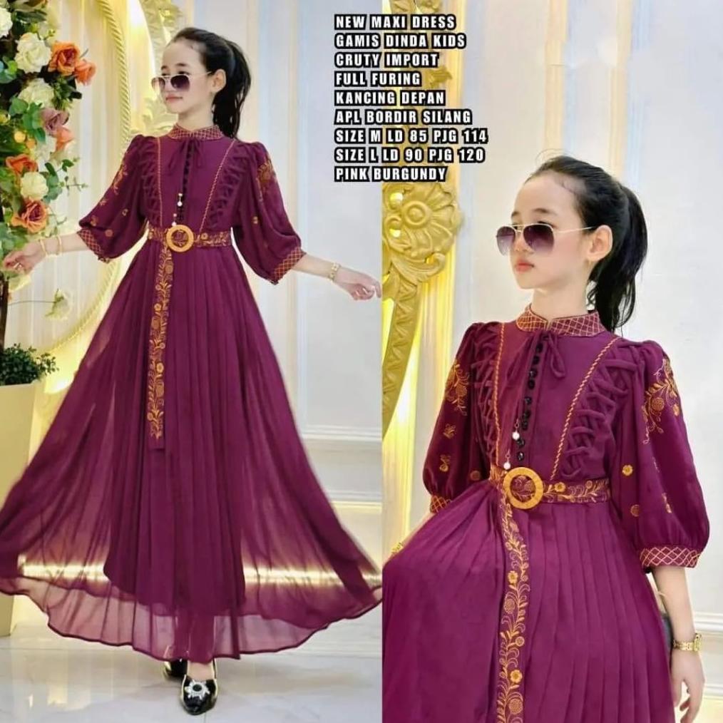 CUCI GUDANG COD Dinda Dress Kids New SHR Usia 7 - 12 Tahun Gamis Anak Perempuan Baju Muslim Anak Kek