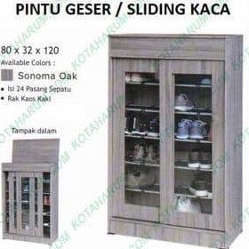 Lemari rak sepatu pintu geser sliding kaca abu coklat tinggi bandung