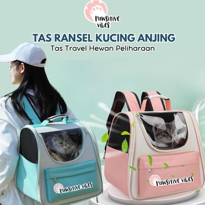 Bisadong- Pawsitive Vibes Tas Ransel Kucing Anjing Tas Travel Hewan Peliharaan Anti Air & Mudah Dibe
