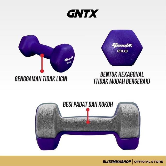 Otwsehat- Dumbbell Neoprene Genetix Fit 2 Kg Dengan Desain Hexagon, Dumbbell, Barbell, Dumbbell 2Kg