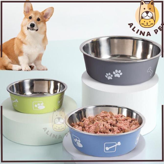 Bisadong- Tempat Makan Anjing Kucing Stainless Anti Slip Mangkuk Makan Pet Bowl Stainless Mangkuk Ma