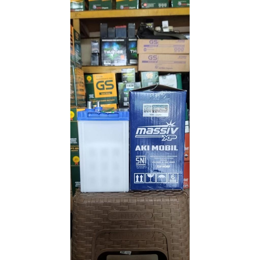 Aki Mobil Agya, Ayla, Calya, Sigra  34B19L Massiv Xp Aki Basah Original Dan Terpercaya