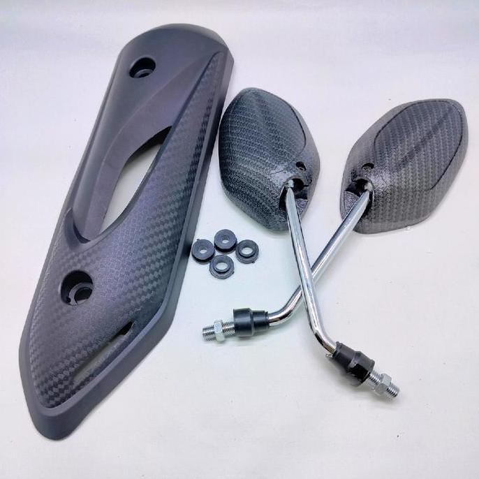 PAKET HEMAT,, COVER KNALPOT/ TAMENG KNALPOT BEAT KARBU+ SPION BEAT KARBON TANGKAI CHROME TANGKAI PAN