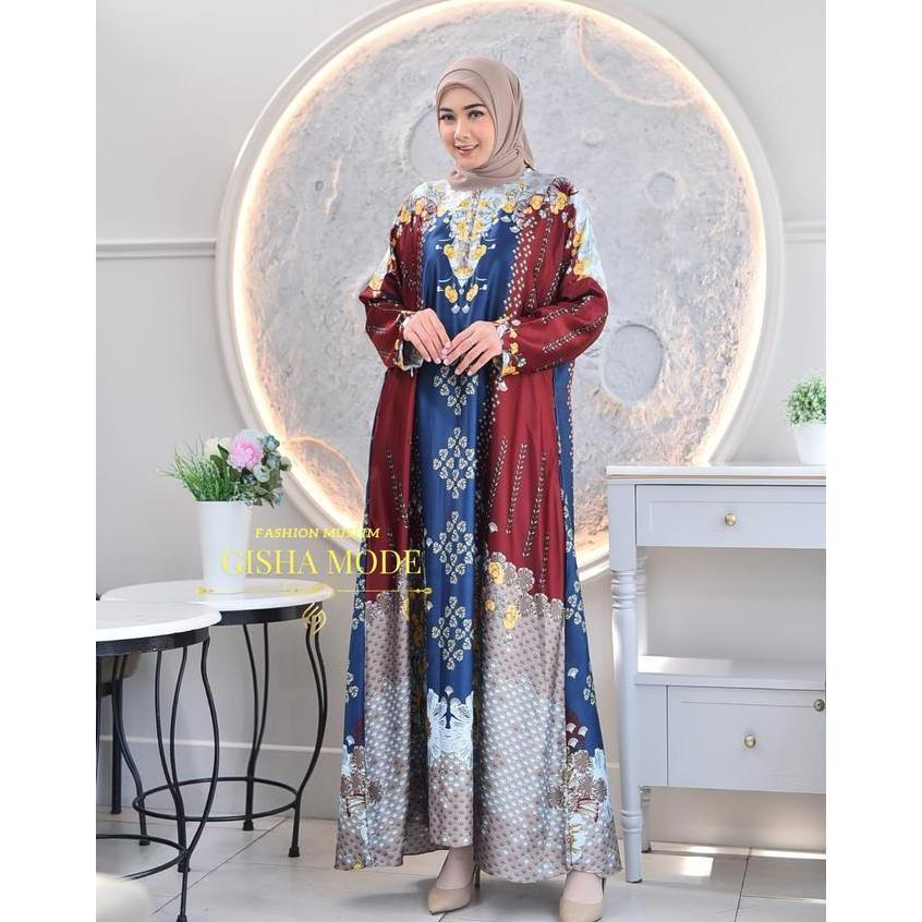 Diskon Gisha Collection-Medinna Gamis Abaya Bahan Silk Premium |Gamis Motif Jumbo Ld 130 Cm Warna Na