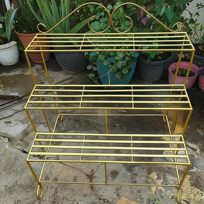 P: 80CM BESI 8MM / RAK BESI TINGKAT MODERN / RAK SUSUN BESI MINIMALIS / RAK POT TANAMAN 3 LANTAI/STA