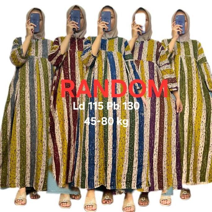 Miliki Gaun Rayon Muslim Remaja Dewasa Ibu Lebaran Motif Putih Atasan Katun Gamis Maxi Dress Menyusu