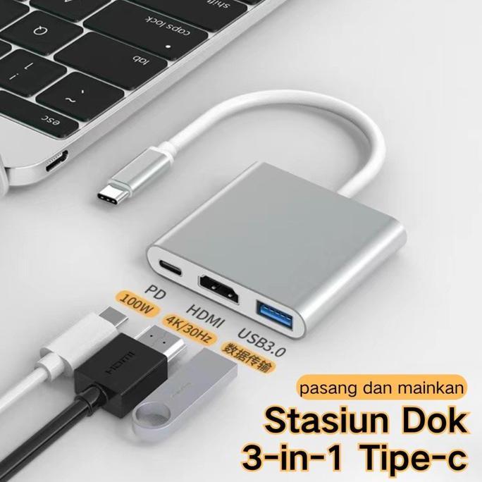 Typec ke HDMI HD hub USB hub tiga-dalam-satu ekspansi laptop TV proyektor basis ekspansi