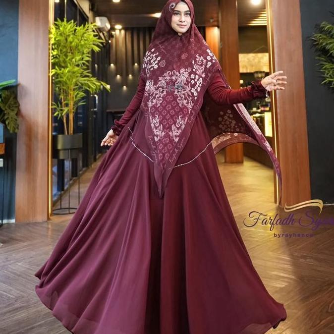 Terjangkau Gamis Fuji By Farfadh Syari | Gamis Syari Premium Branded | Gamis Ceruty Khimar Printing
