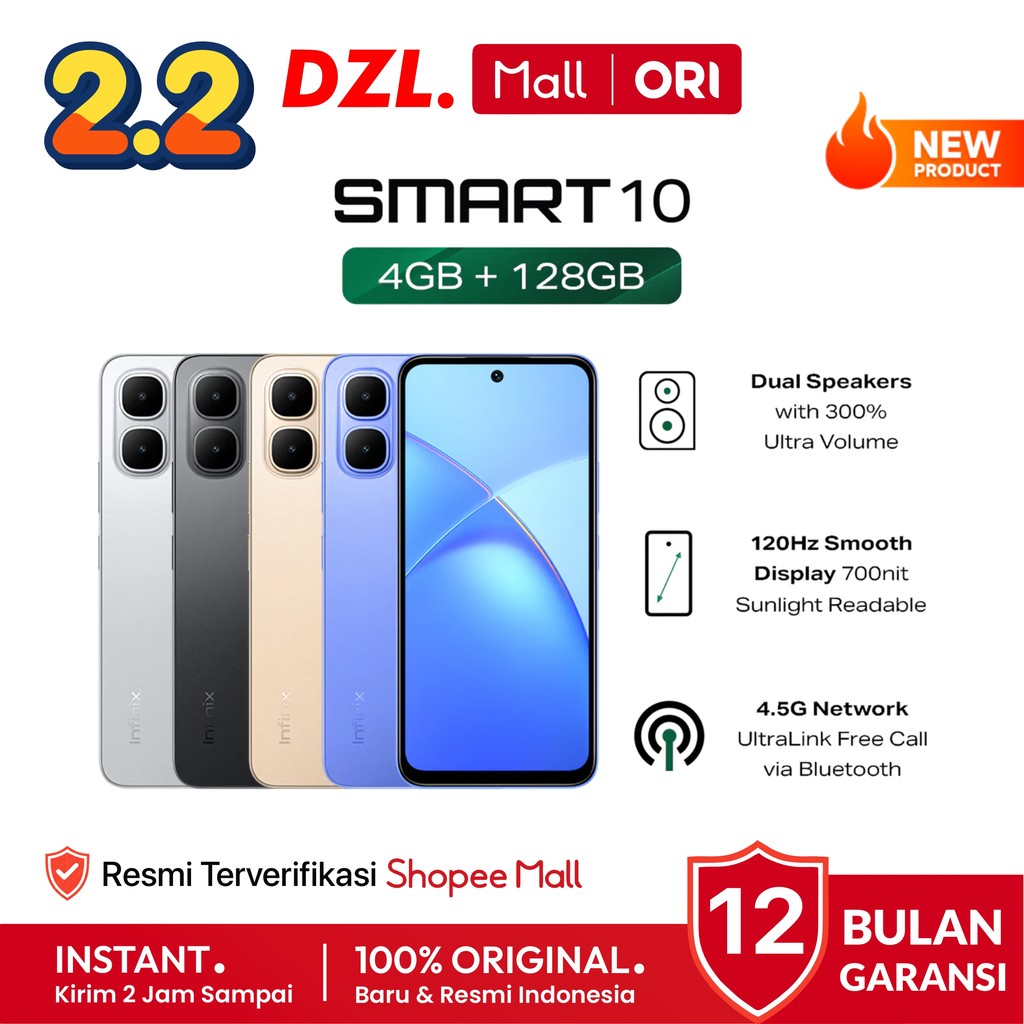 DZL - HP INFINIX Smart 10 4/128 4/64 GB Original Garansi Resmi Official Store Handphone Ori