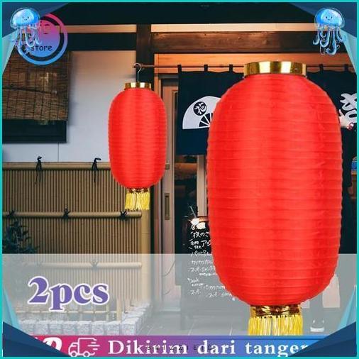 Isi 2pcs Lampion Imlek Gantung 10 Inch Lampu Lampion Lonjong Anti Air Lampion Merah Lampion Kapsul