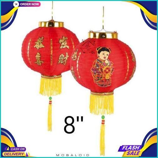 Lampion Imlek 20cm Motif Anak kongsi Kain China Dekorasi Tahun Baru Cina Lantern 8 inch Lampion Mera