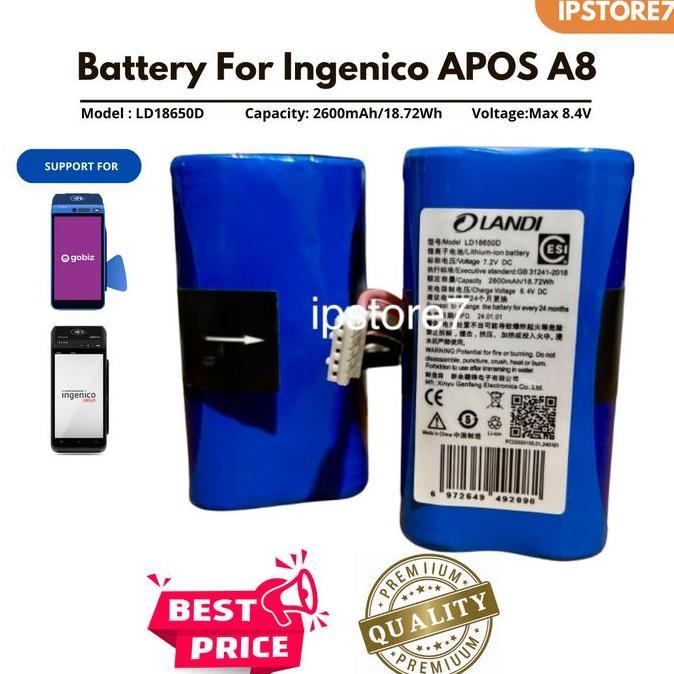 Givarman88 - Baterai Battery Batre Landi Untuk Mesin Spot Gobiz Ingenico Apos A8 Kualitas Premium Ha