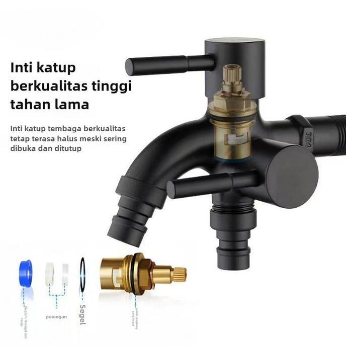 Kran Tanam Dinding Cabang 2 SUS304 1/2 Inci | Stop Kran Mesin Cuci & Jet Shower Anti Bocor Tahan Lam