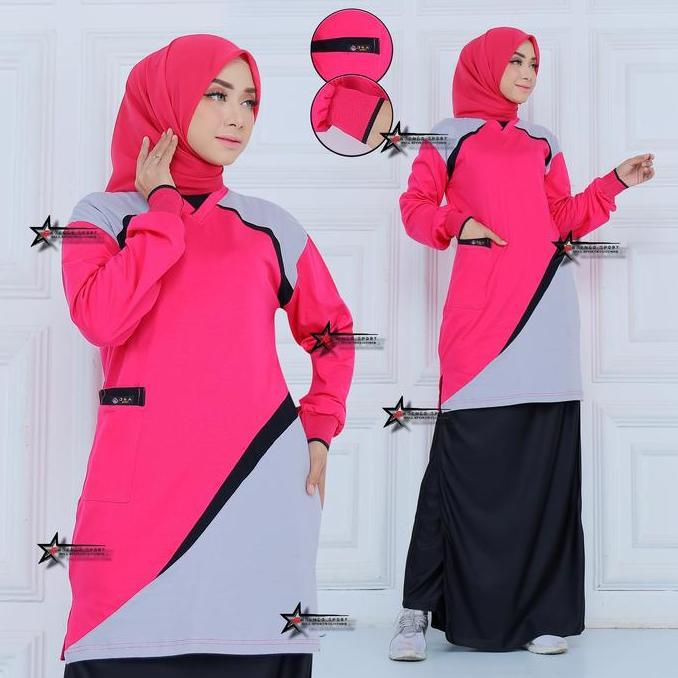 Shiftx- New  Setelan Kaos Olahraga Senam Tunik Wanita Muslimah Celana Rok  (Rocela) / Setelan Baju O