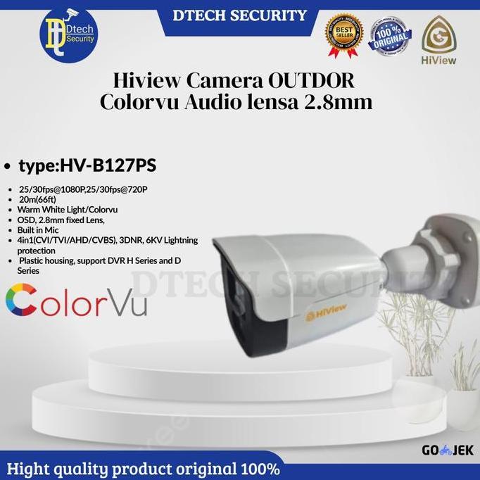 NEW HiView Kamera CCTV Outdoor ColorVu Audio 2MP Lensa 2.8mm Model HV-B127PS Original Berkualitas Ti