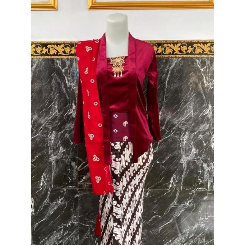 bestpromo [ 1set ] kebaya beludru kutubaru dewasa (kebaya+bawahan+selendang)