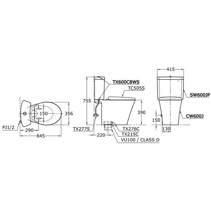 Miliki Toto Toilet Kloset Cw600J/Sw600Jp S-Trap
