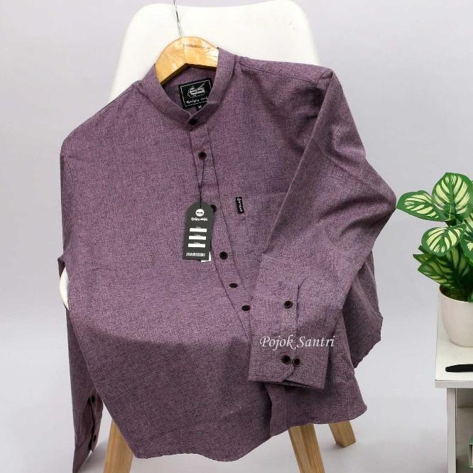BESTPROMO Baju Koko Kemeja Sanghai Lengan Panjang Warna Ungu Lavender Polos
