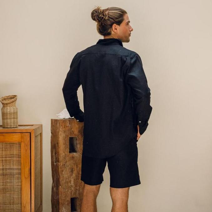 REMEDY | Midnight Setelan Kemeja Celana Linen Set Pria Hitam | Linen Set Men Black Original