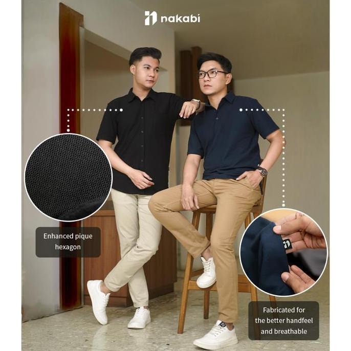 Nakabi Kemeja Pique Kerah Shanghai Long Sleeve Slim Fit Kemeja Lengan Panjang Pique Premium Original