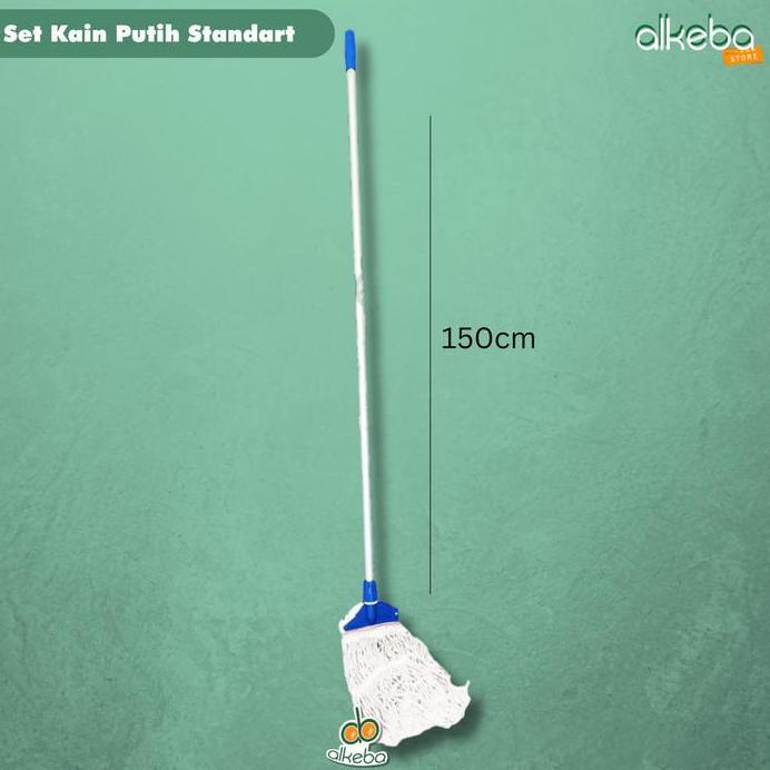 Mop Pel Set Komplit Kain Putih standart Alat pel Dorong 1 set