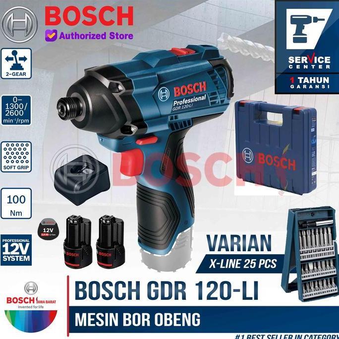 Bosch Impact Wrench Cordless GDR 120-Li dan Mata Obeng Impact 25 PCS